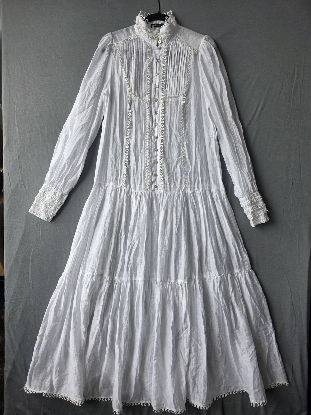 Ina White Victorian-Inspired Maxi Dress with Lace Trim - Picture 1 of 7
